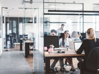 A team is working in an average size of office space.