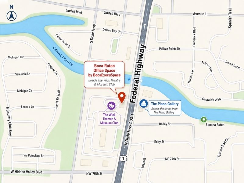 Map of BocaExecuSpace location in Boca Raton Florida.